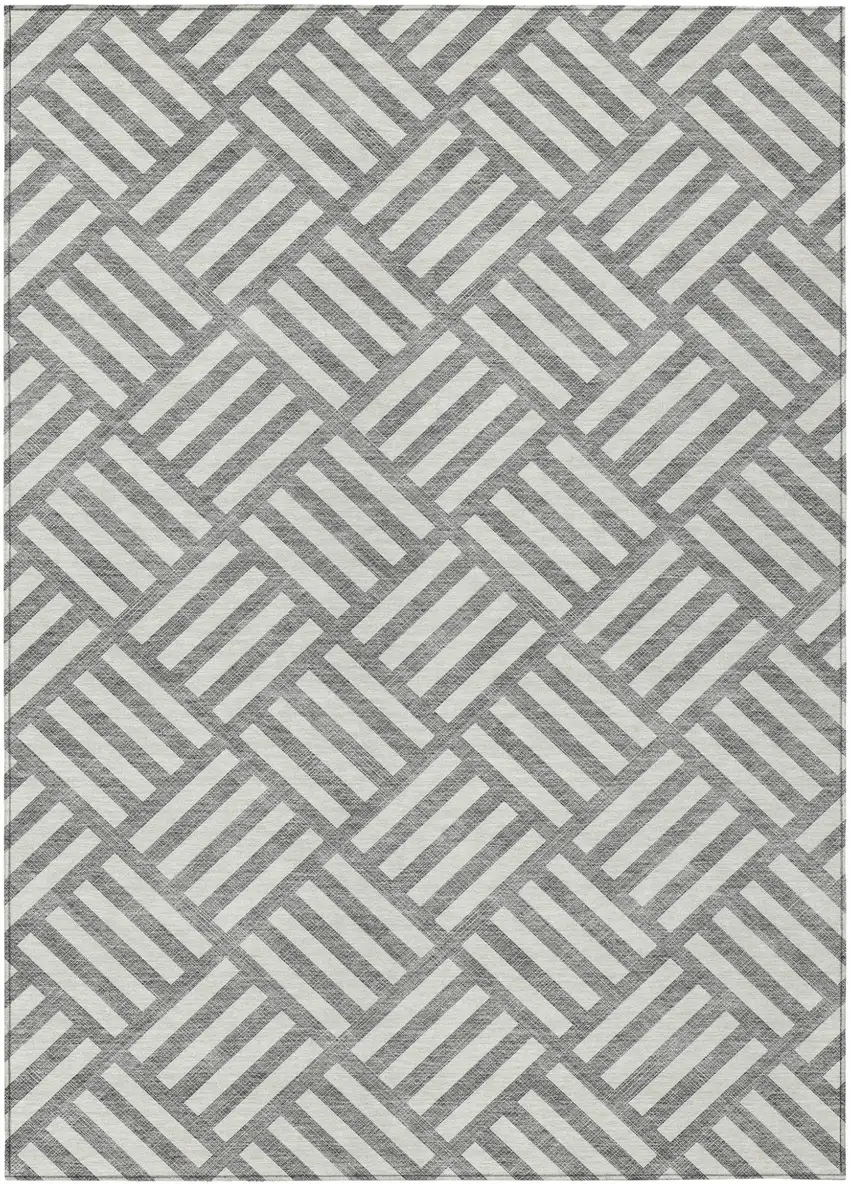 Gray And Ivory Geometric Washable Indoor Outdoor Area Rug Photo 2