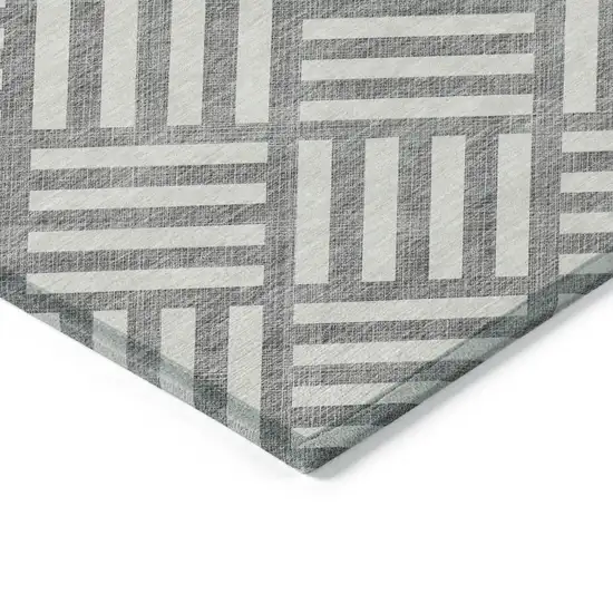 Gray And Ivory Geometric Washable Indoor Outdoor Area Rug Photo 4