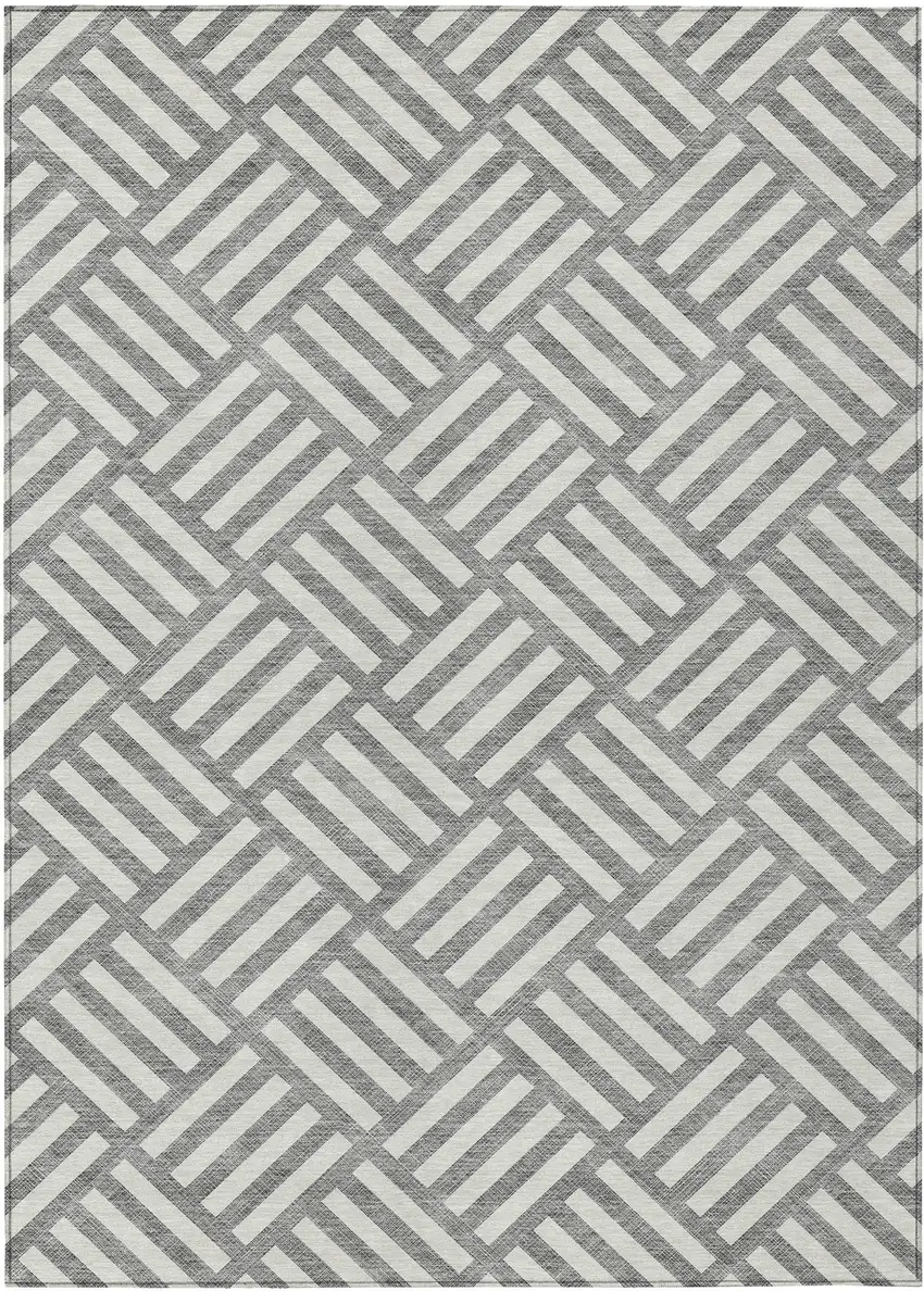 Gray And Ivory Geometric Washable Indoor Outdoor Area Rug Photo 1