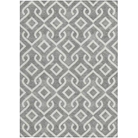 Gray And Ivory Geometric Washable Indoor Outdoor Area Rug Photo 5