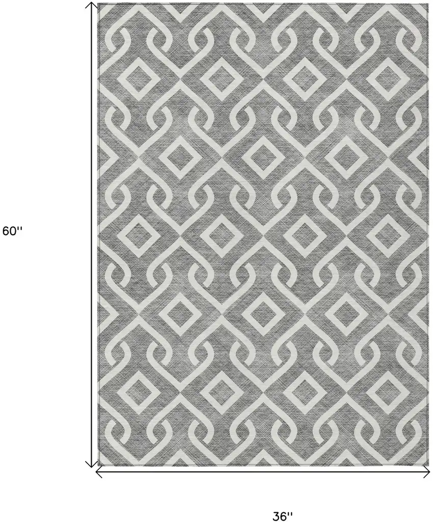 Gray And Ivory Geometric Washable Indoor Outdoor Area Rug Photo 3