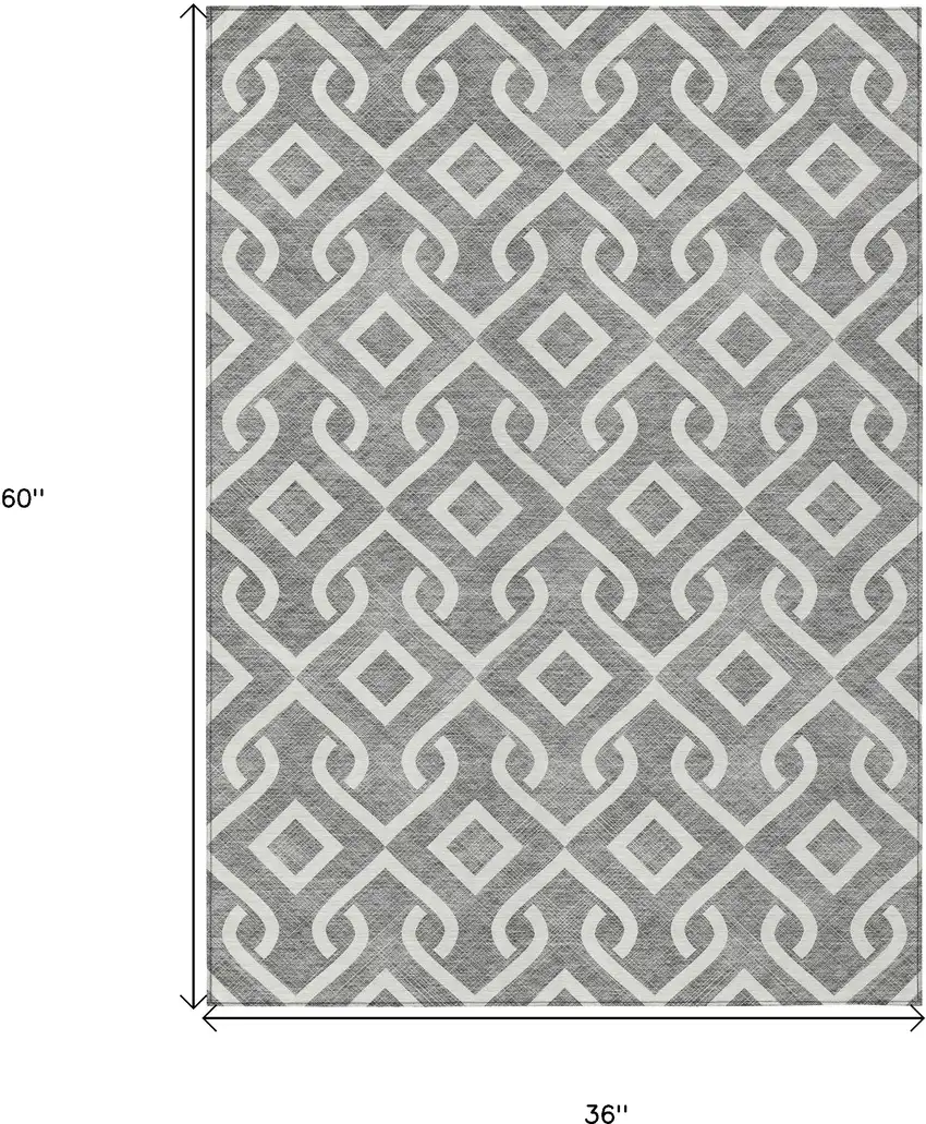 Gray And Ivory Geometric Washable Indoor Outdoor Area Rug Photo 3