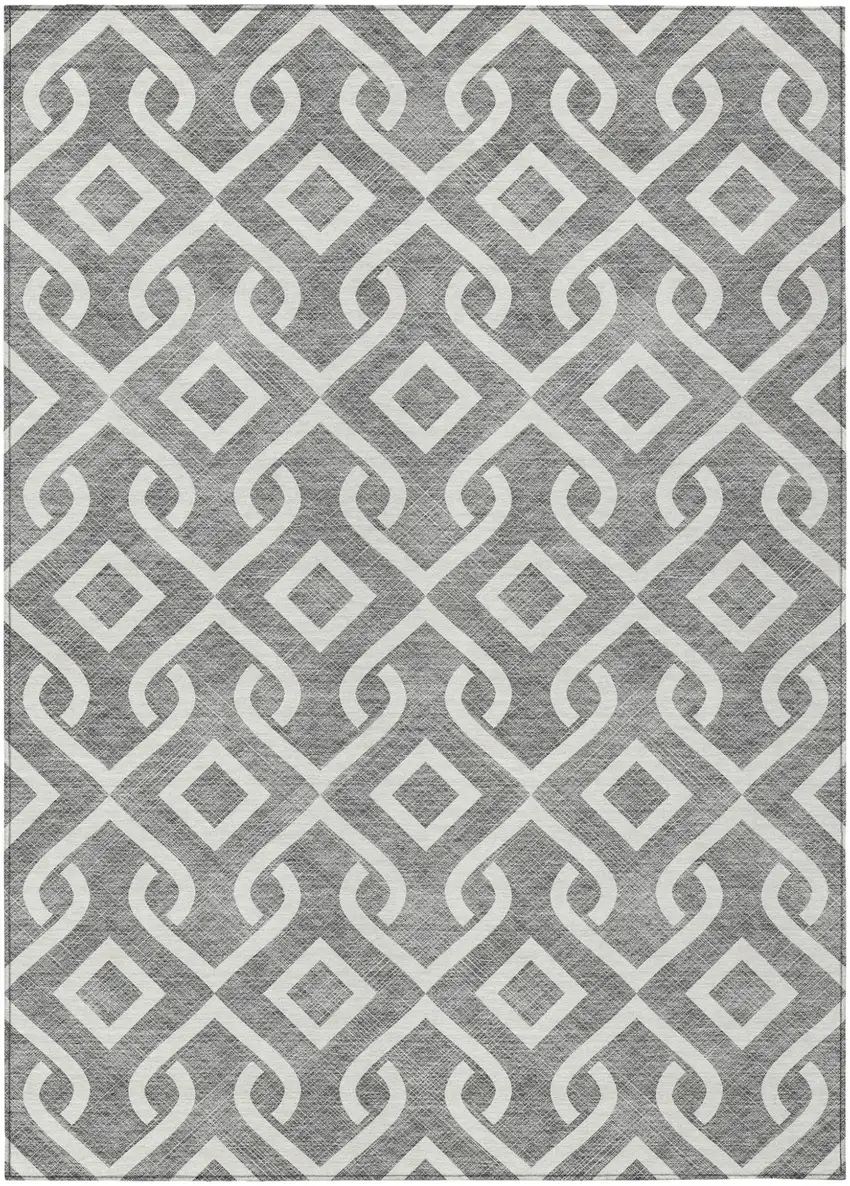 Gray And Ivory Geometric Washable Indoor Outdoor Area Rug Photo 2