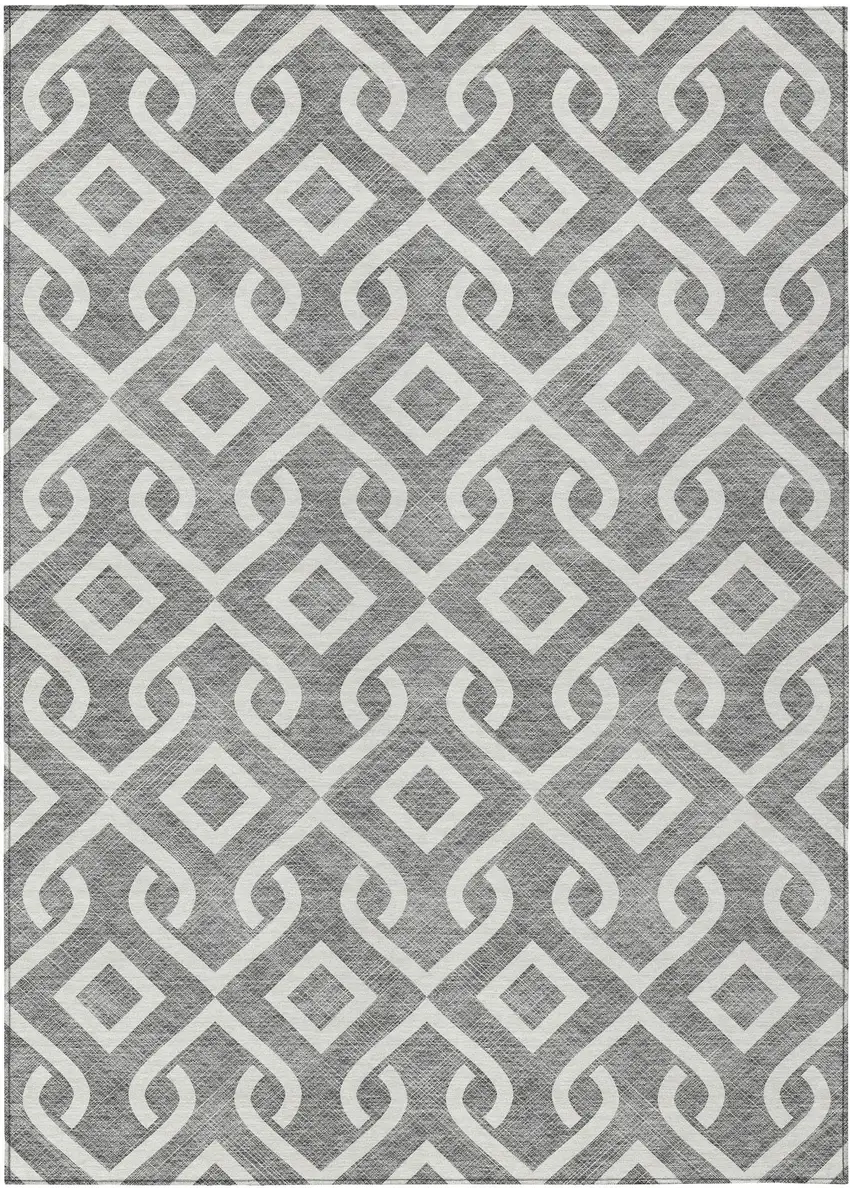 Gray And Ivory Geometric Washable Indoor Outdoor Area Rug Photo 2