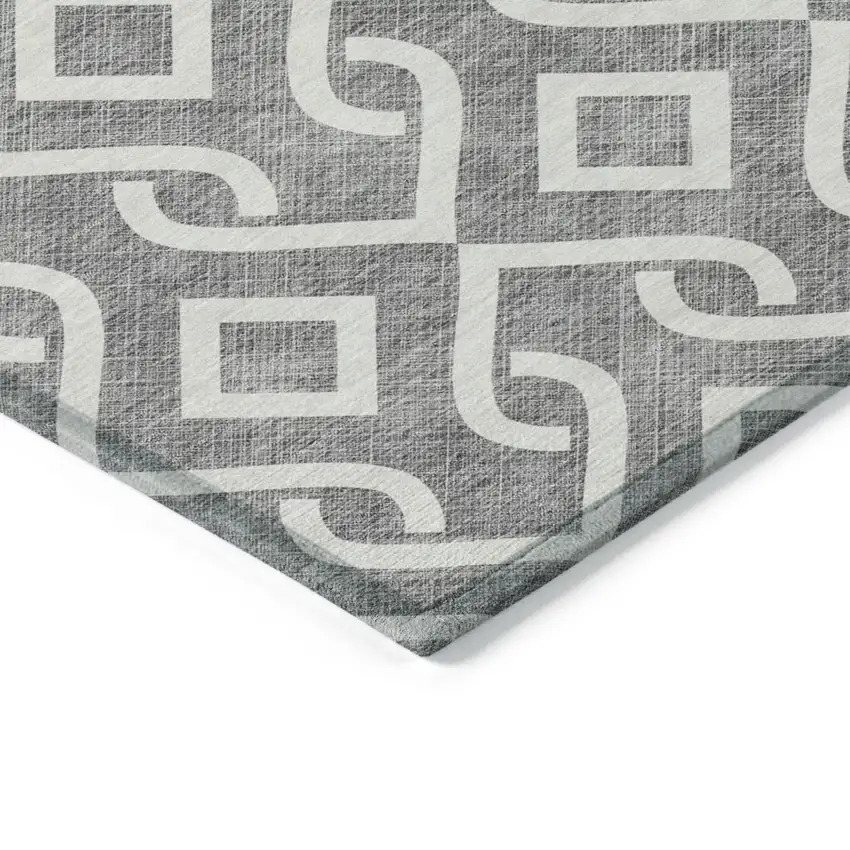 Gray And Ivory Geometric Washable Indoor Outdoor Area Rug Photo 5