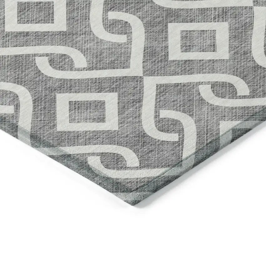 Gray And Ivory Geometric Washable Indoor Outdoor Area Rug Photo 5