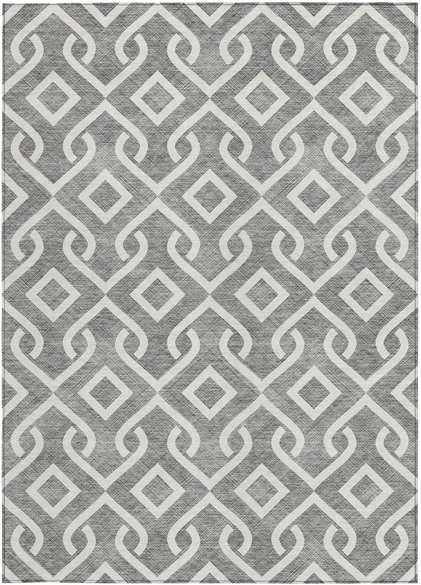 Gray And Ivory Geometric Washable Indoor Outdoor Area Rug Photo 5