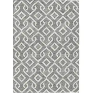 Photo of Gray And Ivory Geometric Washable Indoor Outdoor Area Rug
