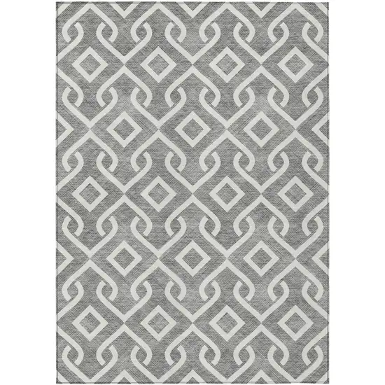 Gray And Ivory Geometric Washable Indoor Outdoor Area Rug Photo 2