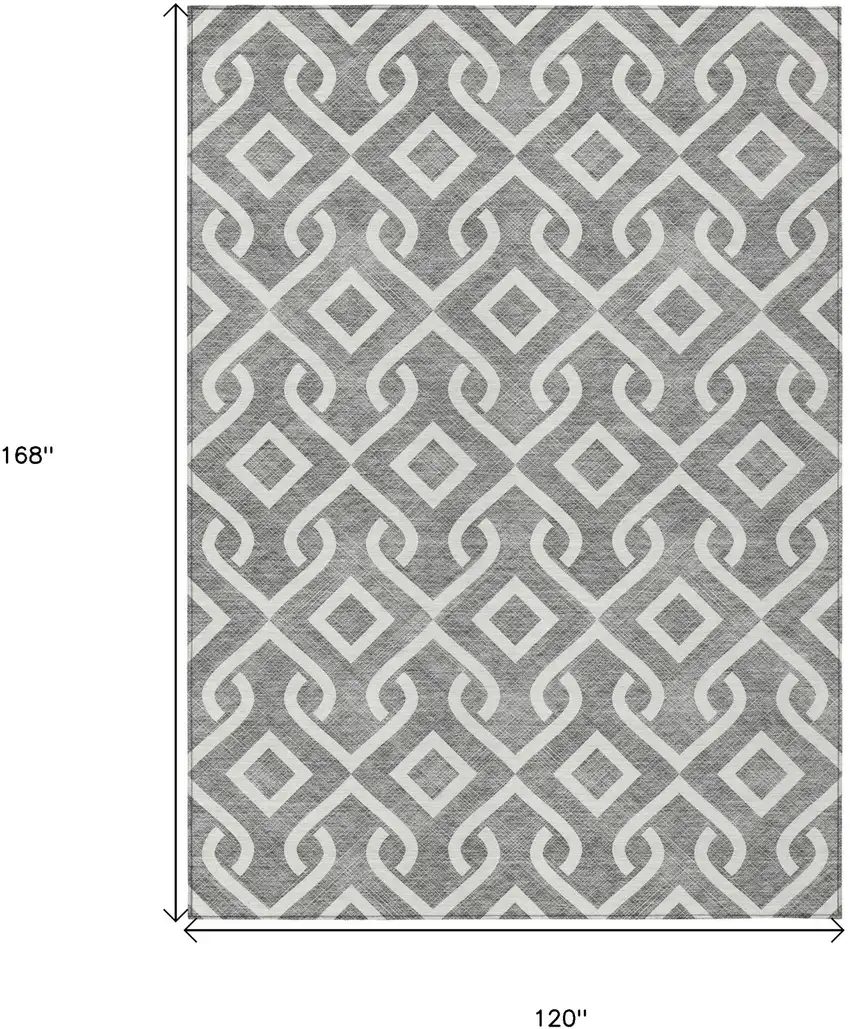 Gray And Ivory Geometric Washable Indoor Outdoor Area Rug Photo 3