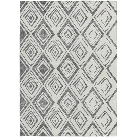 Gray And Ivory Geometric Washable Indoor Outdoor Area Rug Photo 6