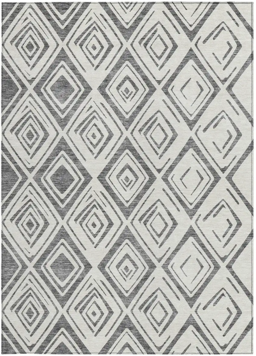 Gray And Ivory Geometric Washable Indoor Outdoor Area Rug Photo 6