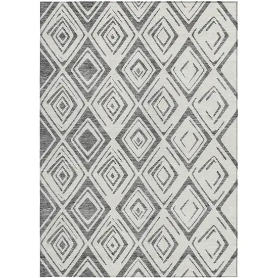 Gray And Ivory Geometric Washable Indoor Outdoor Area Rug Photo 6
