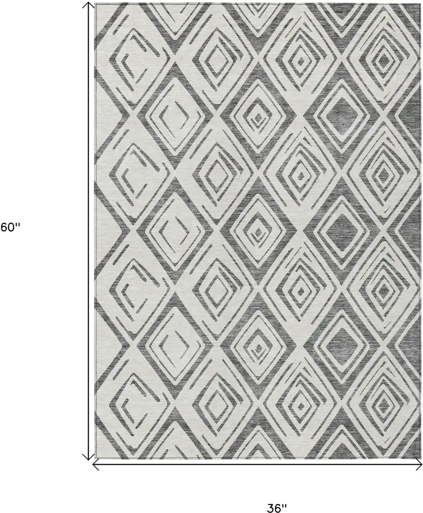 Gray And Ivory Geometric Washable Indoor Outdoor Area Rug Photo 3