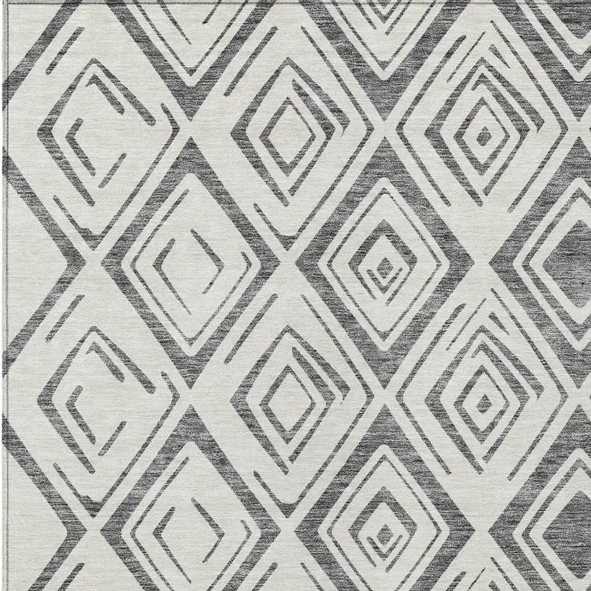 Gray And Ivory Geometric Washable Indoor Outdoor Area Rug Photo 4