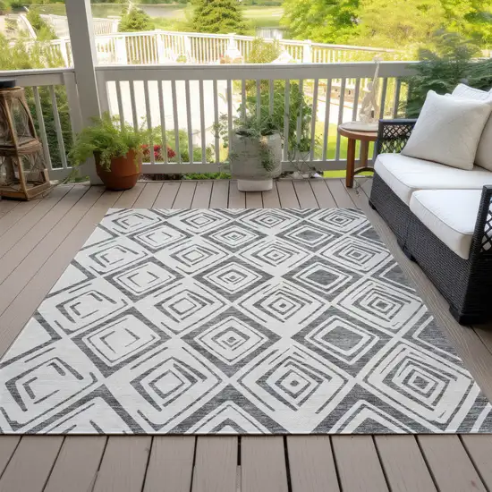 Gray And Ivory Geometric Washable Indoor Outdoor Area Rug Photo 8