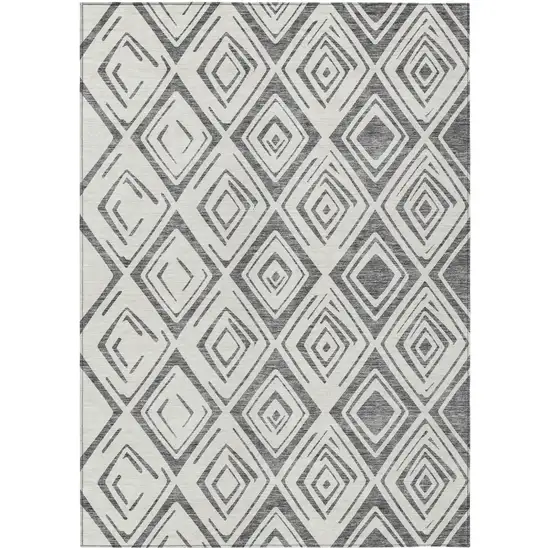 Gray And Ivory Geometric Washable Indoor Outdoor Area Rug Photo 2