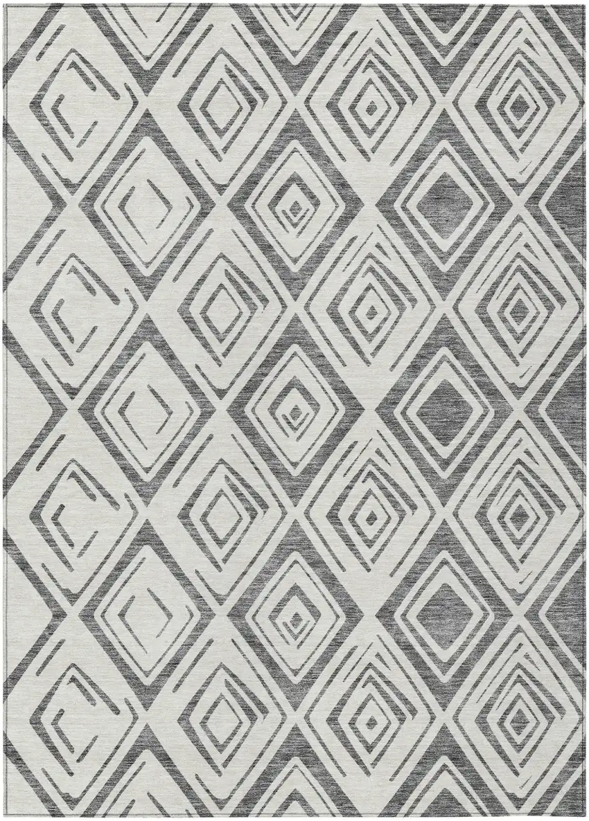 Gray And Ivory Geometric Washable Indoor Outdoor Area Rug Photo 2
