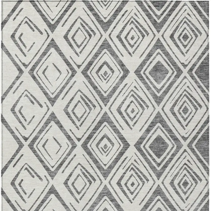 Gray And Ivory Geometric Washable Indoor Outdoor Area Rug Photo 7