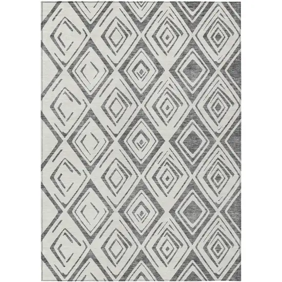 Gray And Ivory Geometric Washable Indoor Outdoor Area Rug Photo 1