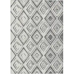 Photo of Gray And Ivory Geometric Washable Indoor Outdoor Area Rug