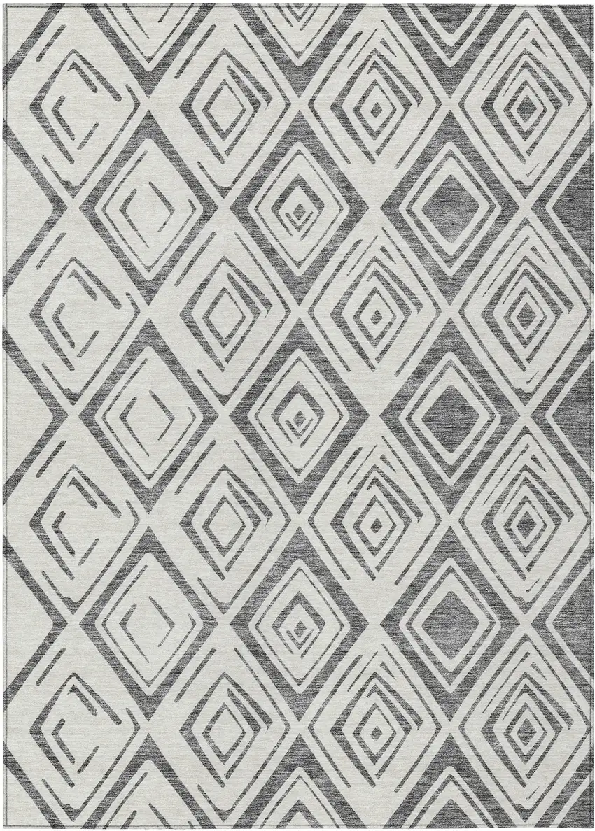 Gray And Ivory Geometric Washable Indoor Outdoor Area Rug Photo 1