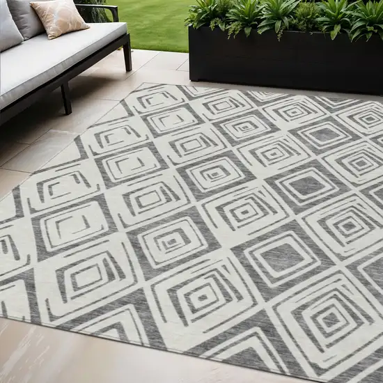 Gray And Ivory Geometric Washable Indoor Outdoor Area Rug Photo 1