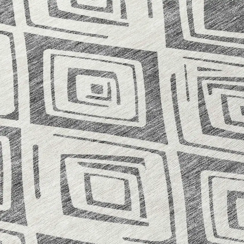 Gray And Ivory Geometric Washable Indoor Outdoor Area Rug Photo 6