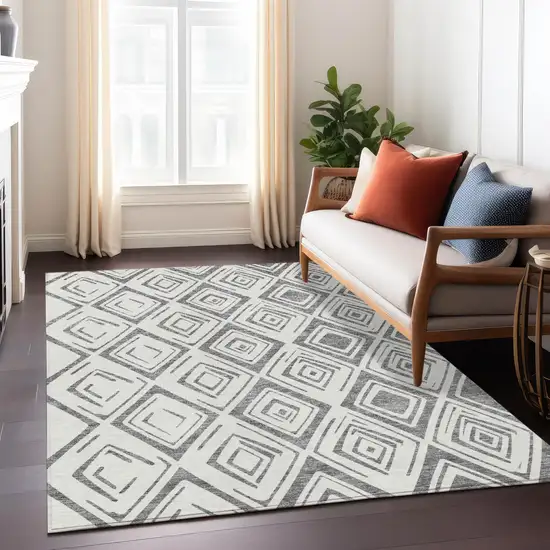Gray And Ivory Geometric Washable Indoor Outdoor Area Rug Photo 9