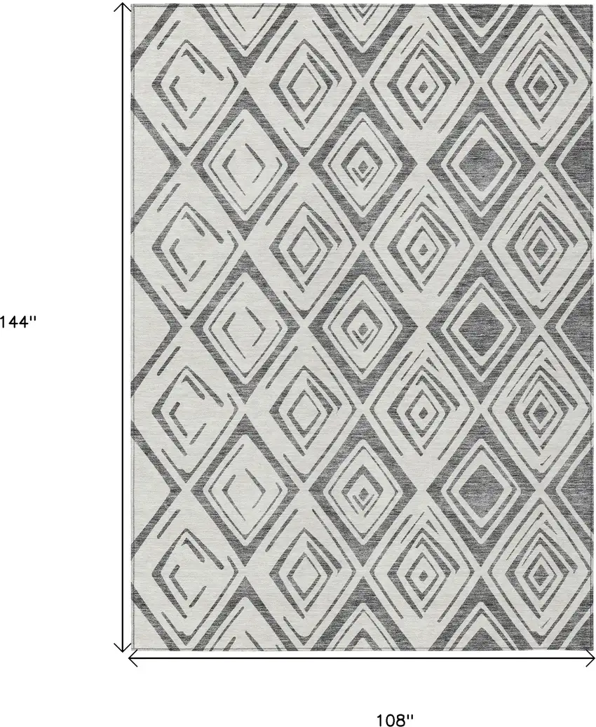 Gray And Ivory Geometric Washable Indoor Outdoor Area Rug Photo 3