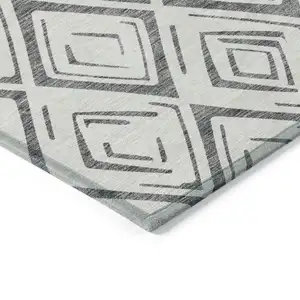Photo of Gray And Ivory Geometric Washable Indoor Outdoor Area Rug