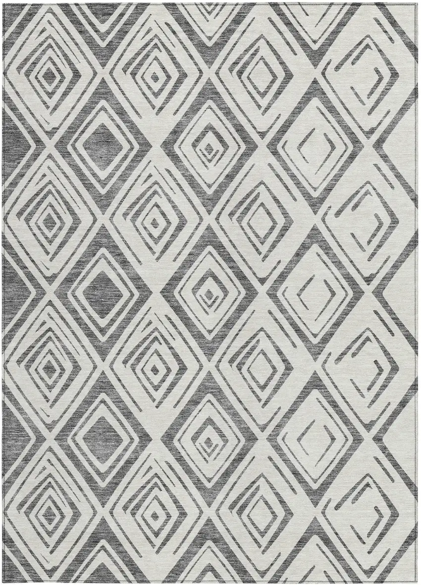 Gray And Ivory Geometric Washable Indoor Outdoor Area Rug Photo 5