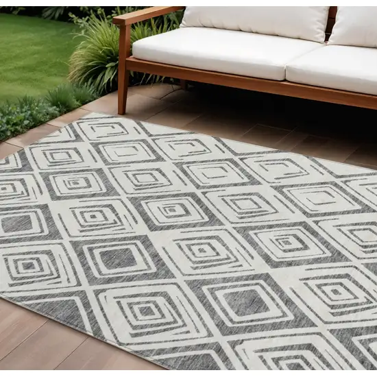 Gray And Ivory Geometric Washable Indoor Outdoor Area Rug Photo 1