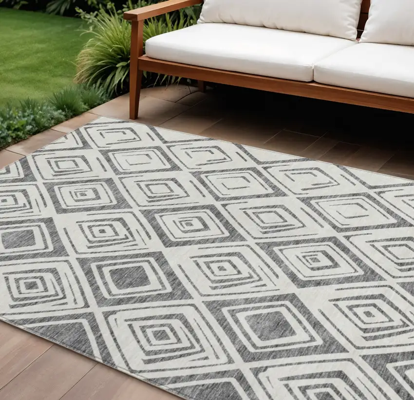 Gray And Ivory Geometric Washable Indoor Outdoor Area Rug Photo 1