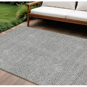 Photo of Gray And Ivory Geometric Washable Indoor Outdoor Area Rug