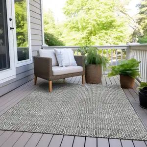 Photo of Gray And Ivory Geometric Washable Indoor Outdoor Area Rug