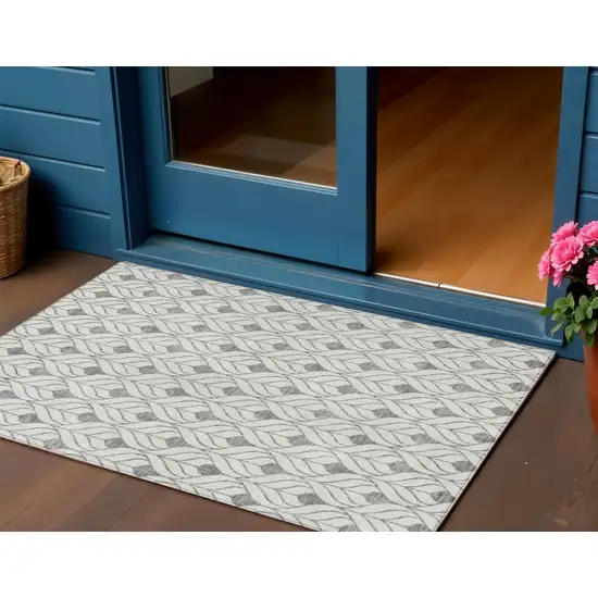 Gray And Ivory Geometric Washable Indoor Outdoor Area Rug Photo 1