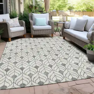 Photo of Gray And Ivory Geometric Washable Indoor Outdoor Area Rug