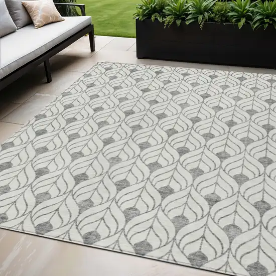 Gray And Ivory Geometric Washable Indoor Outdoor Area Rug Photo 1