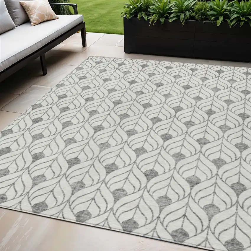 Gray And Ivory Geometric Washable Indoor Outdoor Area Rug Photo 1