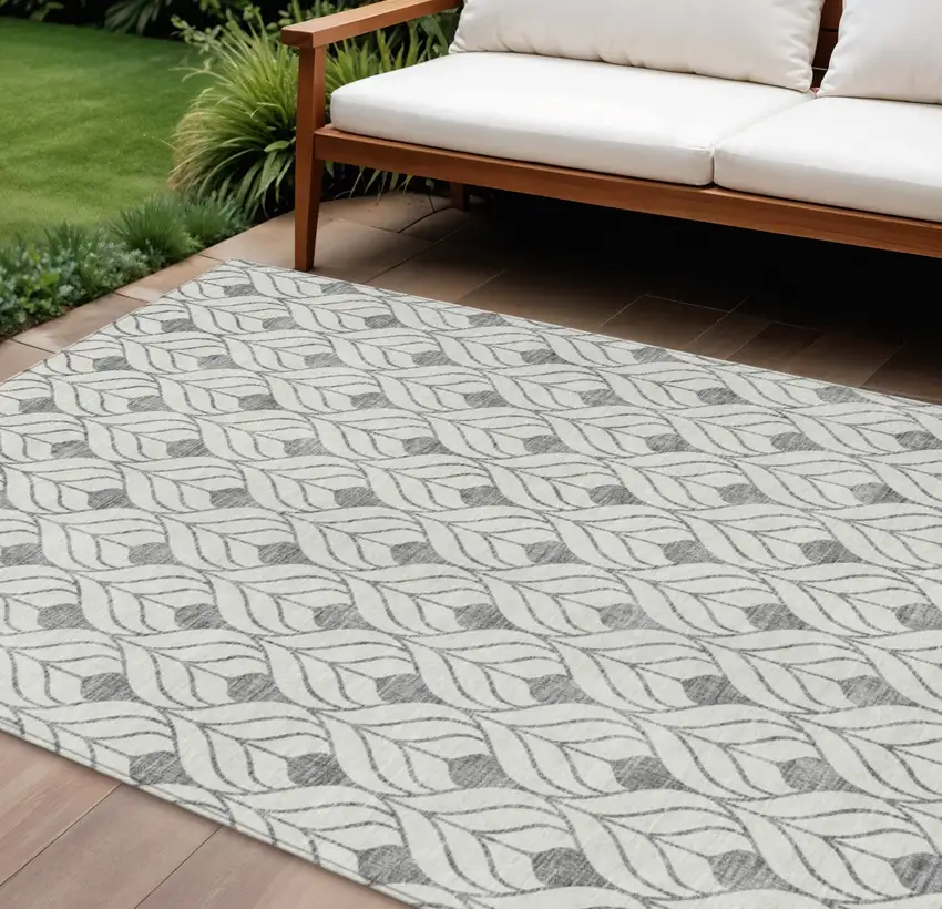 Gray And Ivory Geometric Washable Indoor Outdoor Area Rug Photo 1