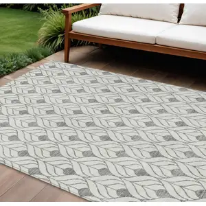 Photo of Gray And Ivory Geometric Washable Indoor Outdoor Area Rug