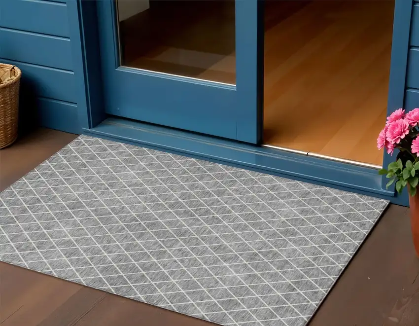 Gray And Ivory Geometric Washable Indoor Outdoor Area Rug Photo 1