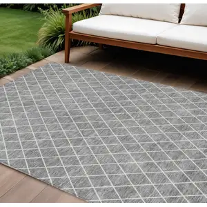 Photo of Gray And Ivory Geometric Washable Indoor Outdoor Area Rug