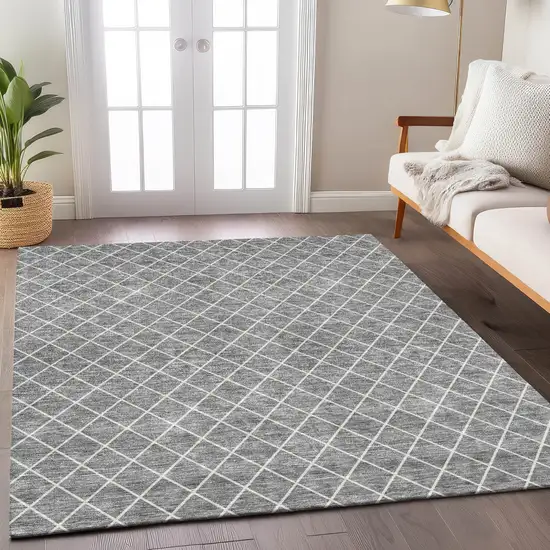 Gray And Ivory Geometric Washable Indoor Outdoor Area Rug Photo 7