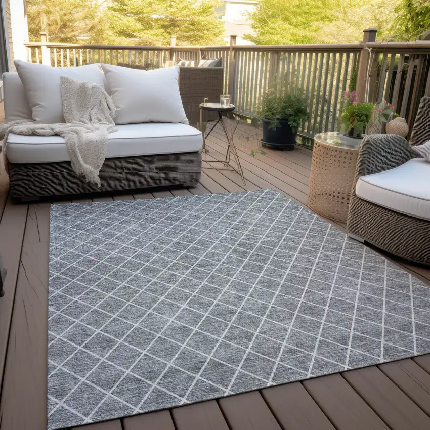 Gray And Ivory Geometric Washable Indoor Outdoor Area Rug Photo 9