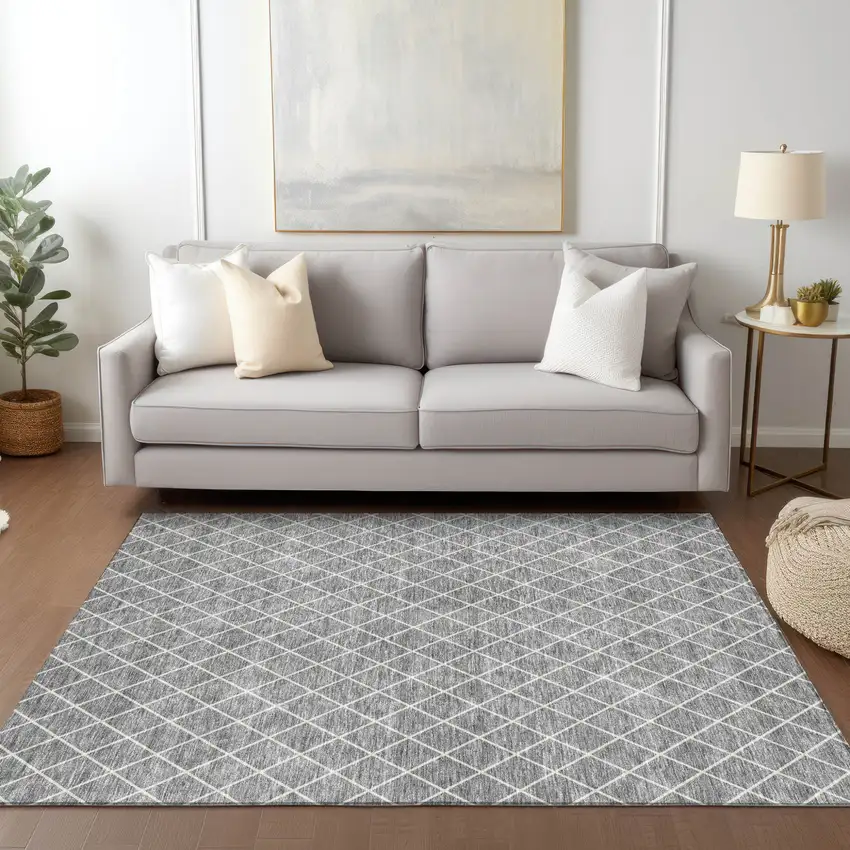 Gray And Ivory Geometric Washable Indoor Outdoor Area Rug Photo 8