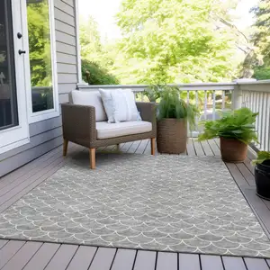 Photo of Gray And Ivory Geometric Washable Indoor Outdoor Area Rug