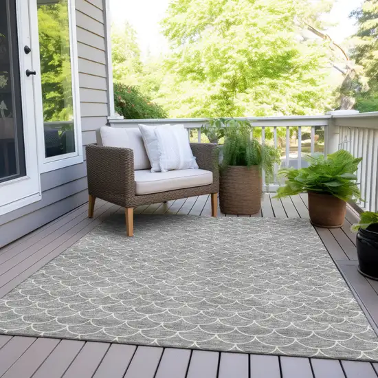 Gray And Ivory Geometric Washable Indoor Outdoor Area Rug Photo 8
