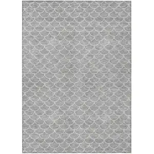 Photo of Gray And Ivory Geometric Washable Indoor Outdoor Area Rug